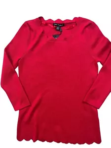 Suéter tejido cable y calibre para mujer pequeño nuevo con etiquetas rojo liso manga 3/4 clásico carrera - Imagen 1 de 8