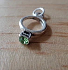 Sterling Silver 3D 18x10mm green August Birthstone CZ Ring Charm - Picture 1 of 5