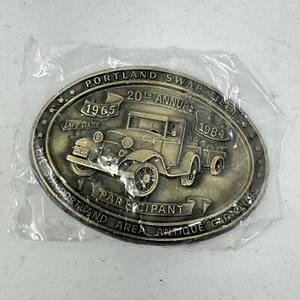 Portland Swap Meet Belt Buckle 1984 20th Annual Car Club VTG Oval Brass Tone - Picture 1 of 10