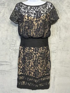 Tadashi Shoji Dress Women Size 10 Sheer Black Lace Whimsigoth Floral Luxury Y2K - Picture 1 of 18