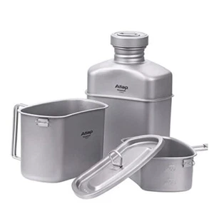 Titanium Canteen Mess Kit with Water Bottle Pot, Ultralight Portable 1100ML - Picture 1 of 8