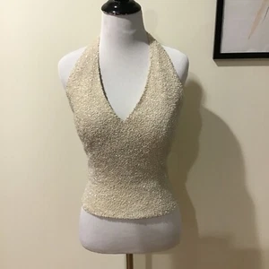 Vintage Classic Cache Y2K 90s Beaded Fully Lined w/ Built Bra Silk Halter Sze 4 - Picture 1 of 7