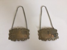 Vintage Gin & Whiskey Chain bottle Decanter Metal Tag Label Silver Tone Bar Home