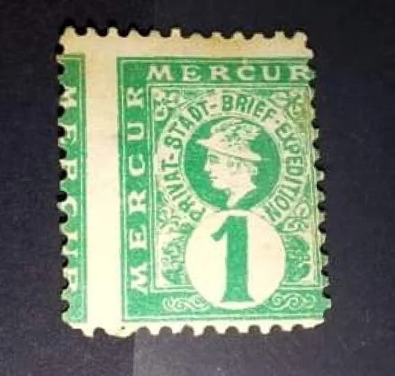 Germany local private post HANOVER 1886 1pf green Mercury PERF ERROR CUT - Image 1 of 1