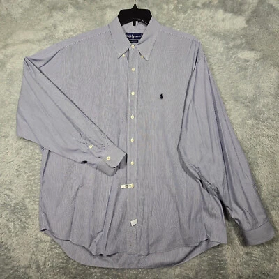 Camisa Ralph Lauren Para Hombre XXL Azul Rayas Algodón Manga Larga Abotonada Carrera Foto 1 de 4