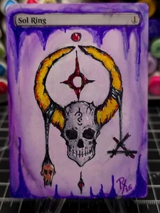 SOL RING - MTG *Altered Hand Painted Original Art Anime - SKULL AND HORNS - Picture 1 of 6