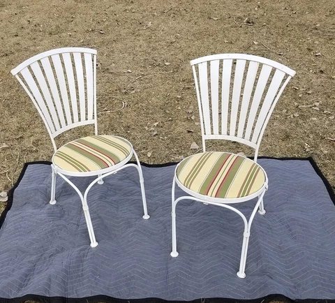 PAIR 20s-30s CARRE Pinwheel Sunburst Spring Steel Fan Back Patio Arm Chair Cover