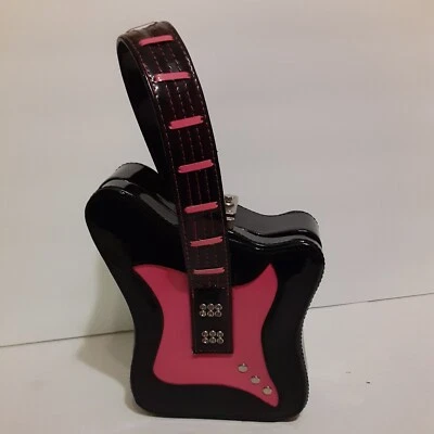 Estuche de maquillaje de vinilo estilo guitarra para niñas pequeñas rosa y negro Foto 1 de 4