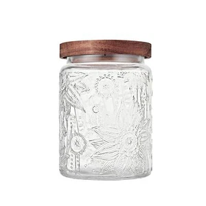 Vintage Glass Jar 23.7oz Airtight Glass Storage Jar With Wooden Lid Glass Food S - Picture 1 of 9
