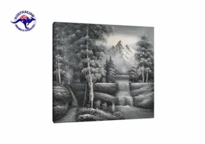 PINTURA AL ÓLEO GRANDE BOSQUE BLANCO Y NEGRO PAISAJE PINTADO A MANO (SIN MARCO) - Imagen 1 de 5