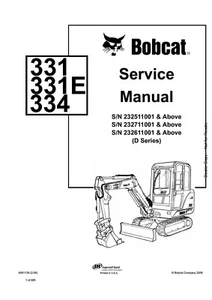 Papier Bobcat 331 D Serie Kompaktbagger Handbuch Service Werkstatt Reparatur 6901139 - Bild 1 von 7
