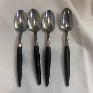 MCM American Tempo Stainless Japan Brown Wood Handle Grapefruit Spoons Set Of 4 - Picture 1 of 9