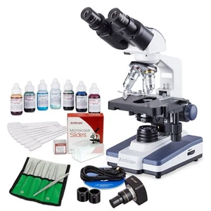 AmScope B120C Microscope Kit 40X-2500X LED Binocular Compound Microscope+Extras - Picture 1 of 12