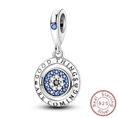 MULA 925 Sterling Silber DIY Charm Blau CZ Glückliche Runde Dangle Für Armband - Bild 1 von 4