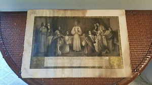 Polish Communion Certificate 1911 Pamiatka Pierwszej Komunii Stained Bad Vintage - Picture 1 of 12