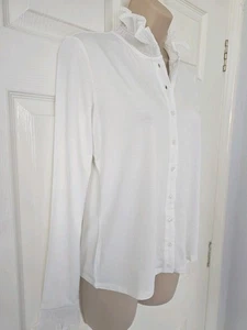 EX Hobbs Blouse Shirt Top Size S 10-12 Ivory/Cream Frill Neck & Cuffs De Branded - Picture 1 of 12