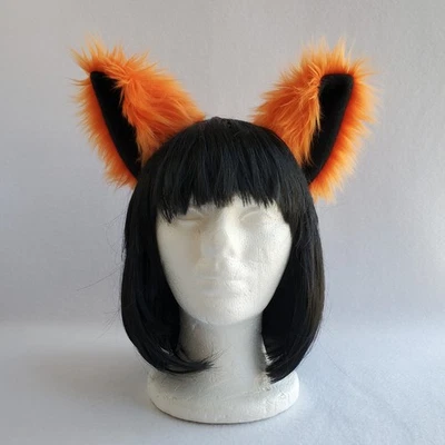 Orange WOLF EARS furry HEADBAND dog anime cat cosplay fox Halloween costume - Image 1 of 4