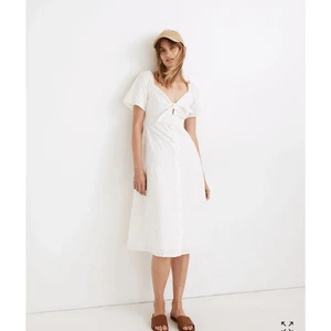 Madewell Midikleid mit Ösen vorne zum Binden weiß Baumwolle Kurzarm Größe 4 Boho Braut - Bild 1 von 17
