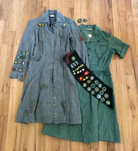 1940s GIRL SCOUT UNIFORM Dress Badges Hat Sash National Equipment Service Lot - Picture 1 of 12