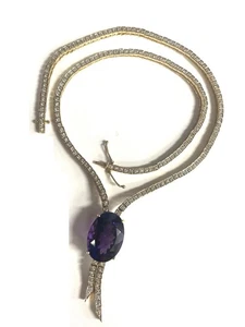 Collar Tenis Oro Amarillo 9k 26ct Amatista Zafiro Blanco Lariat Cuelga 39.2g - Imagen 1 de 7