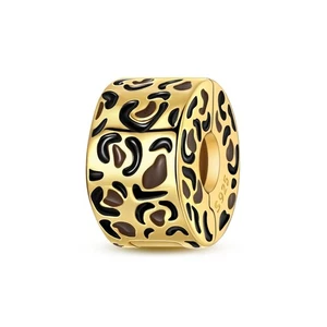 MULA 925 Stering Silber DIY Charm Golden Leopard Print Clip für Frauen Armband - Bild 1 von 5