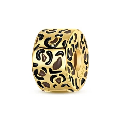 MULA 925 Stering Silber DIY Charm Golden Leopard Print Clip für Frauen Armband - Bild 1 von 4