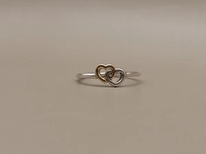 PANDORA 14K gold 925 Sterling Silver Double Heart Ring Size 7 - Picture 1 of 11