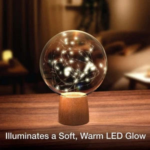 Tzumi Atmosphere LED Fairy Light Globe Table Lamp - USB Powered, Wooden Base - Picture 1 of 5