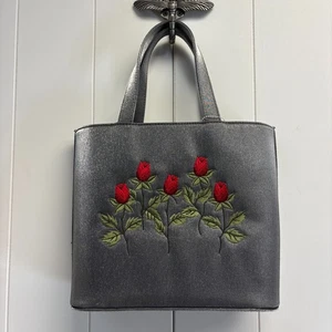 Euroline Floral Rose Embroidered Twee Shimmery Shoulder Bag Mod Whimsical NWOT - Picture 1 of 10