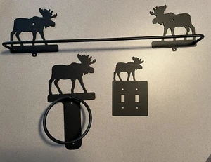 Wrought Iron Moose Towel Bar Large 24" Towel Ring & light Switch Set cabin Decor - Picture 1 of 5