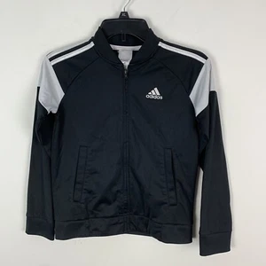 Adidas Youth Size Small 8 Three Stripe Black White Full Zip Up Track Jacket - Picture 1 of 12