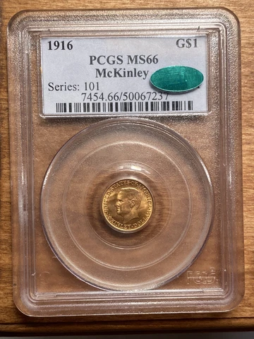 1916 McKinley $1 Gold Commem Coin PCGS MS66 CAC Cover