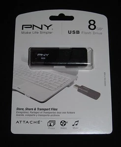 PNY Attaché 8GB USB 2.0 Flash Drive (P-FD8GBATT03-GE) Brand New Sealed Packing - Picture 1 of 2