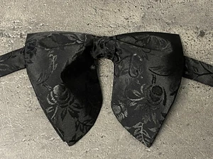 Handmade Oversized Black Brocade Bow tie Vintage style 70`s Wedding Prom - Picture 1 of 3