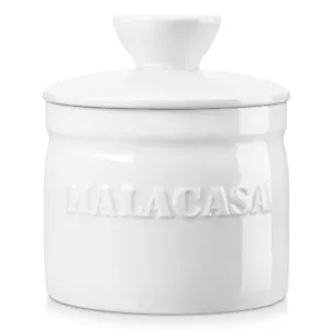 MALACASA 6oz French Butter Dish Porcelain Butter Keeper Container with Lid White - Picture 1 of 12