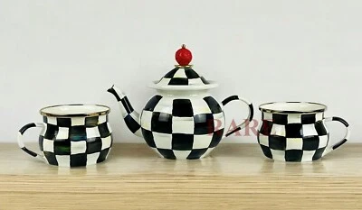 MacKenzie-Childs Courtly Check Tea Party Set 2 tazas de té té para mí caja nueva Foto 1 de 4