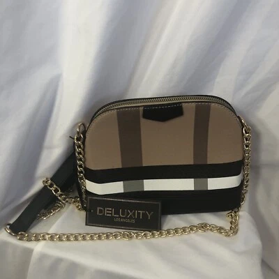 Plaid Crossbody Purse Black, Brown & White New with Tags Deluxity Los Angeles - Image 1 of 4