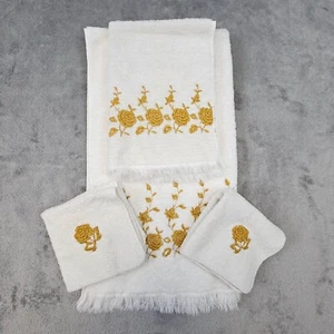 Vintage Dundee Rose Gold Embroidered Towel Set 1 Bath 1 Hand 2 Washcloths USA - Picture 1 of 16