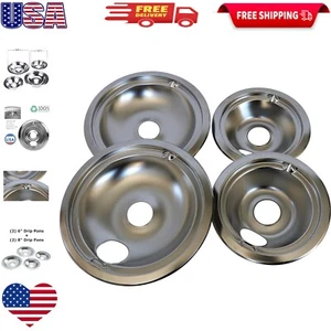 Durable Chrome Replacement Drip Pans for GE/Hotpoint Electric Ranges - 6'' & 8'' - Picture 1 of 11