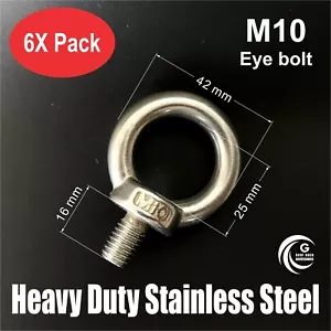 6X M10 EYE BOLT Heavy Duty STAINLESS STEEL Lifting Roof Rack Boat Shade 10mm - Bild 1 von 1