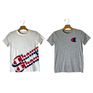 Champion Shirt Youth Medium White And Gray Lot Of 2 Short Sleeve Crew Neck Tee - Picture 1 of 12