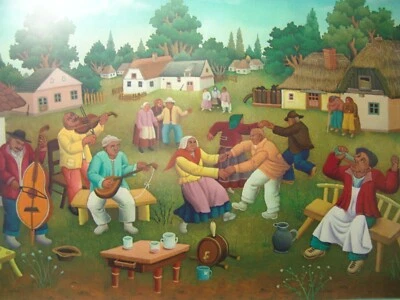 Ivan GENERALIC "Bauernfest" Lithographie  1982 signiert gerahmt Naive Malerei - Bild 1 von 4