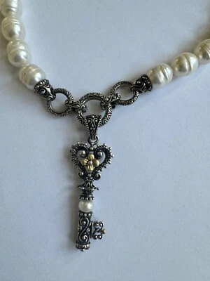 Barbara Bixby 925SS 18K 金钥匙吊坠和巴洛克珍珠链项链 — 第 1/4 张图片