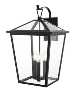 Wall Sconce Light Fixture Large Outdoor Clear Glass Black Porch Walkway 23" - Picture 1 of 10