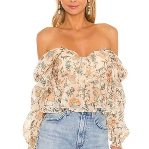 REVOLVE HOUSE OF HARLOW 1960 Burna Bluse Paisley Blumen Schulterfrei Boho Gr. M - Bild 1 von 12