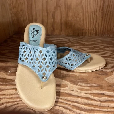 SPRING STEP WOMENS SANDALS SIZE 39 EU /US 8.5 - CORK WEDGE SLIP ON THONG - TEAL - Image 1 of 4