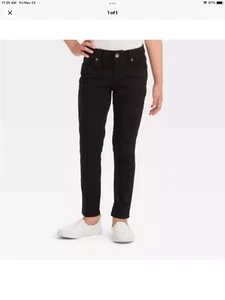 Cat And Jack Skinny Jeans NWT Size 12 Girls Zip Black Adjustable Waist Stretch - Picture 1 of 3