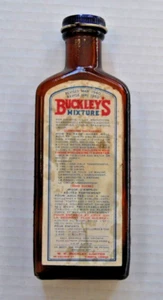 Original Vintage Buckley's Cough Syrup Bottle w Embossed Letters & Label - Picture 1 of 4