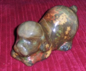 Vtg Puppy Dog Figurine Decoupage Style Floral Patchwork Playful Crouching Dog - Picture 1 of 5