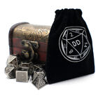 Silver Fantasy DnD Metal Dice Set with Storage Chest for Roleplaying Games